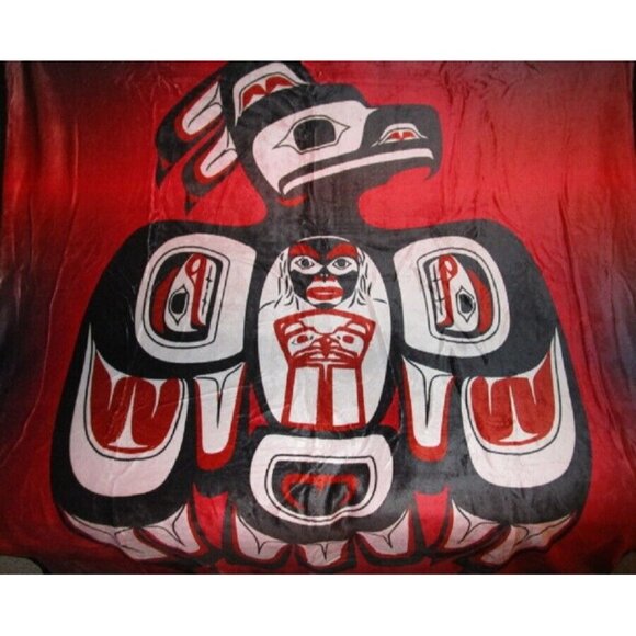 New Native Thunderbird Sherpa Plush Throw Gift Blanket SOFT American Indian Red - Picture 3 of 5